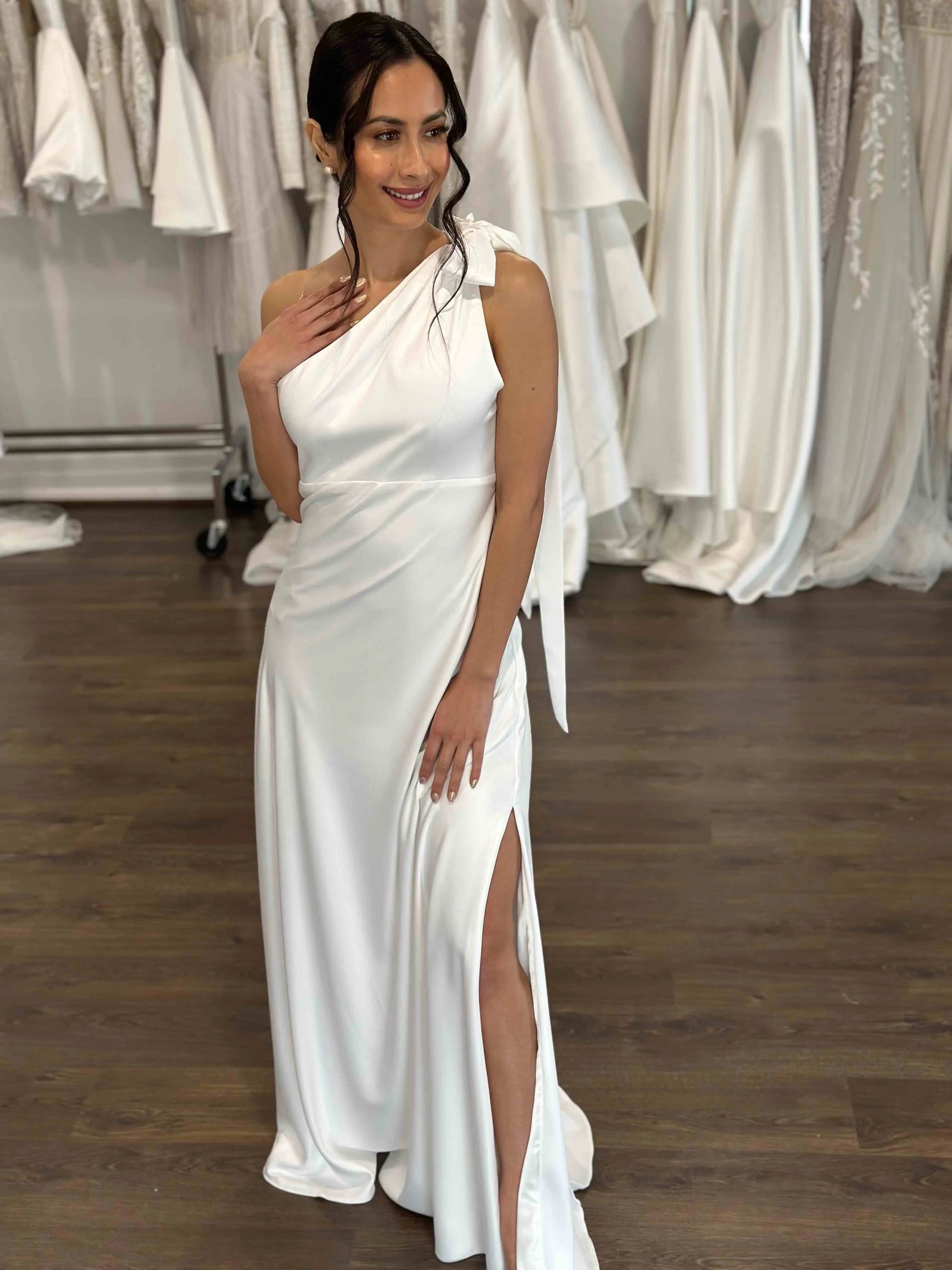 one shoulder slip for under a dress One-Shoulder Asymmetrical Maxi Slip Dress