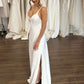 Floor Lenght with V-Neckline Wedding Dress Vestido De Novia Satin Simple Skirt  Bow Court Train Dress  Bridal Gown