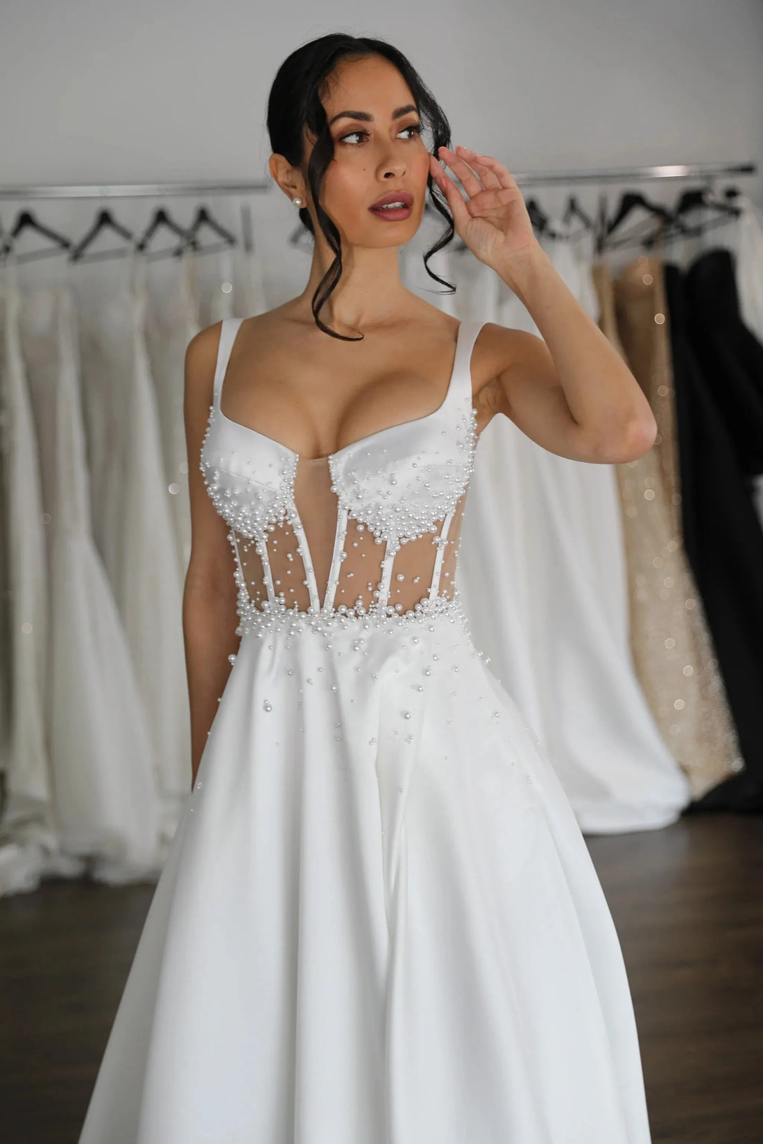 Curved Sweetheart U-Style Neckline Wedding Dress Bow Court Train Dress Satin Bridal Gown Skirt Vestido De Novia Satin