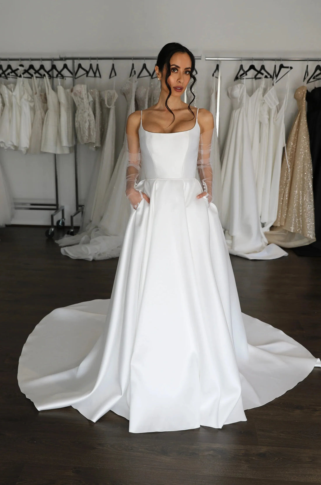 Bridal Gown Self Lined for Comfort Wedding Dress Bow Court Train Dress Satin Skirt Vestido De Novia Satin