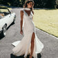 Deep V-Neck Sleeveless Simple Mermaid Wedding Dress Crepe Open Back High Side Slit Floor Length Bridal Gown Custom Made