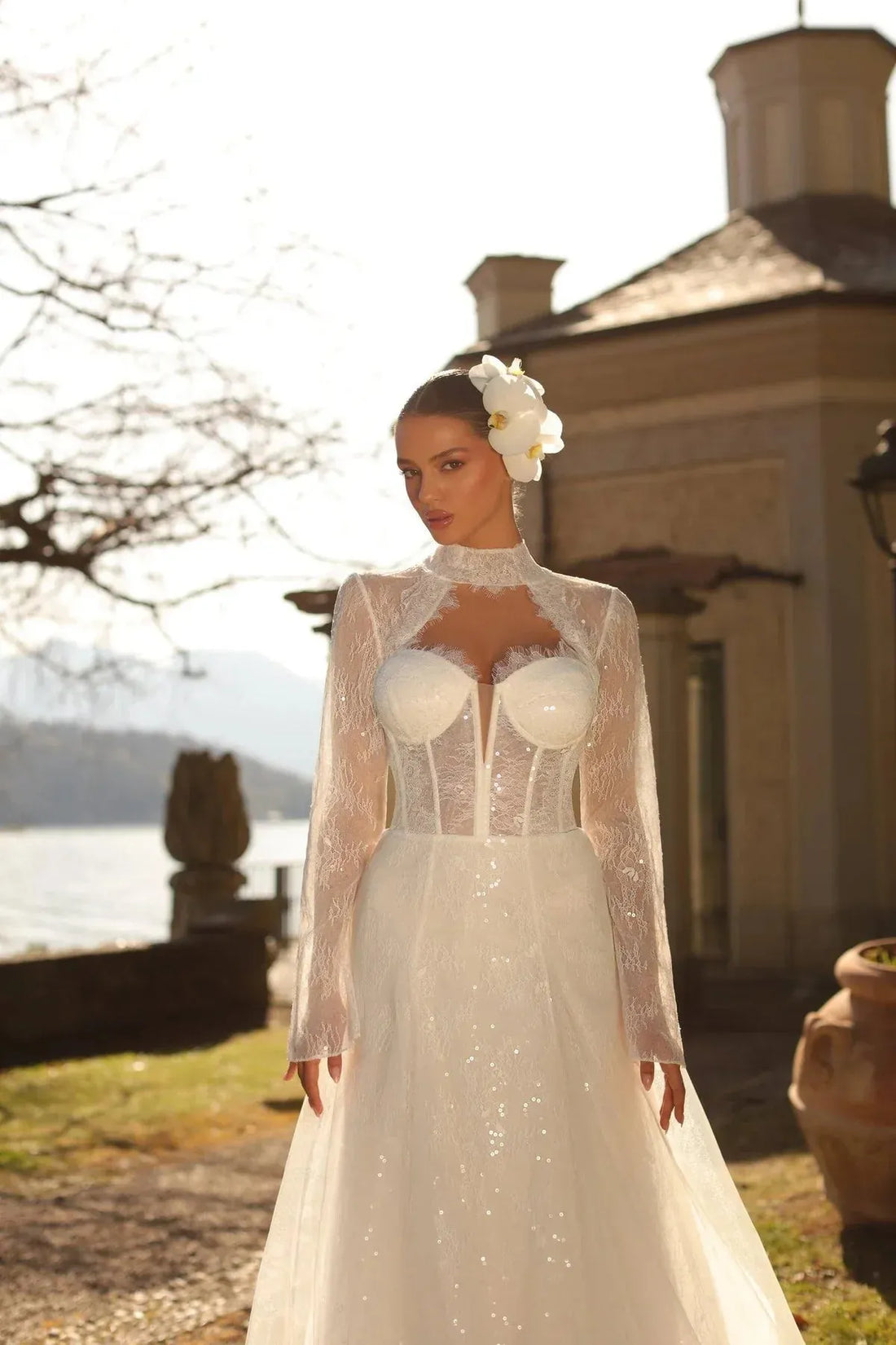 Classic A-line Wedding Gown for Women Tulle Sweetheart Backless Long Sleeve Vestidos De Novia Customised Satin