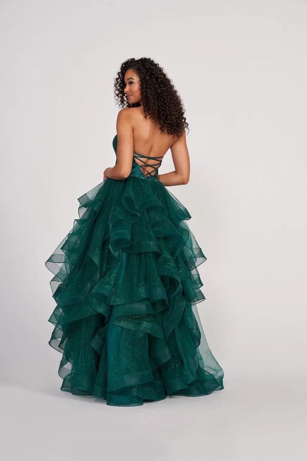 Elegant Dark Green Prom Dress Sexy Strapless Edge Curl Vestidos De Fiesta Luxury Side Split Eveing Dress