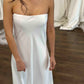 Simple Strapless Straight Neckline Wedding Dress Vestido De Novia Satin Skirt  Bow Court Train Dress  Bridal Gown