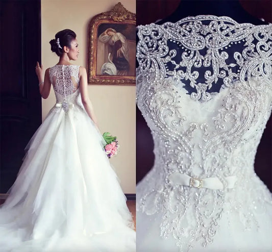 Nuevos vestidos De novia De tul sin mangas, vestidos De novia bordados con cuentas y botones en la espalda, Vestido De novia hecho a medida