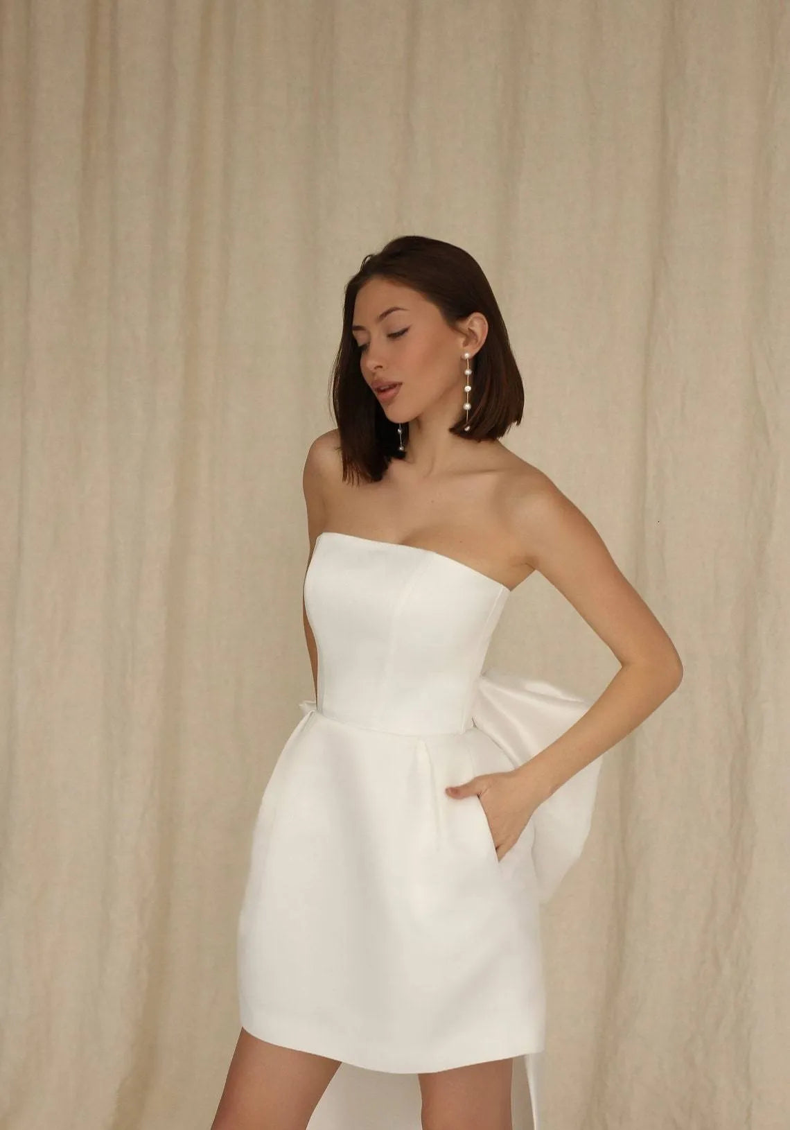 Vestido De novia corto sencillo sin tirantes, minipor encima De la rodilla, con lazo grande desmontable, vestido De novia elegante con espalda descubierta