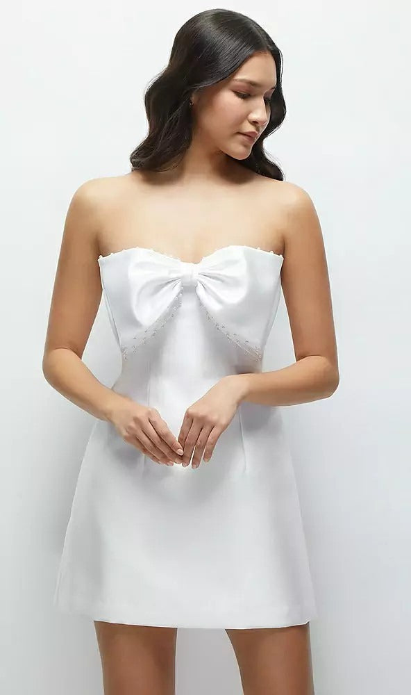 Super Cute Little White Dress Satin Vestido De Novia Court Train Bow Bridal Gown Wedding Dress Skirt Dress