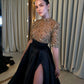 High Neck Glitter Sequins Prom Dress Sexy Side High Split فستان حفلات الزفاف Sheath Half Sleeve Wedding Dress