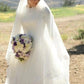 2022 muslimische Brautkleider O-Neck Langarmanwendungen Satin Tüll bodenlange bescheidene Hochzeitskleider Brautkleid Reißverschluss