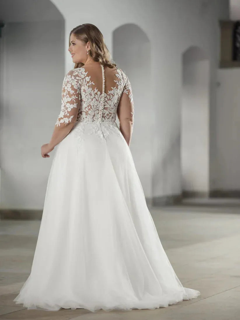 JEHETH Civil Plus Size Wedding Dresses For Woman Illusion Back Lace Applique Bride Gowns Classic A-Line Tulle vestidos de novia 28w