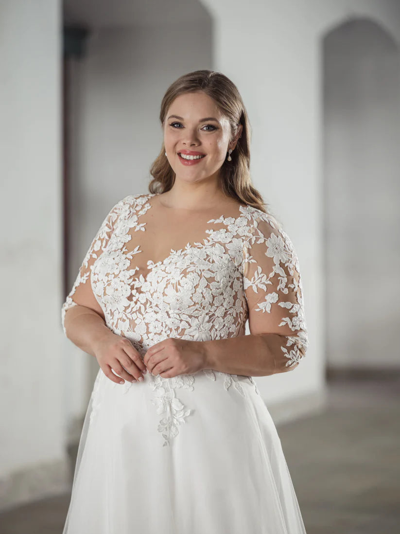 Suknie ślubne Jeheth Civil Plus Size for Woman Illusion Back Lace Applique Bride suknie