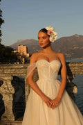 Elegant Wedding Dresses Sweetheart One-shouder Appliques Draped Lace up Backless Marriage Bride Gown Satin