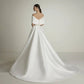 Ballgown Wedding Dress with Off-Shoulder Neckline Vestido De Novia Bow Satin Court Train Sleeves Bridal Gowns White Satin Mermaid Modern Princess