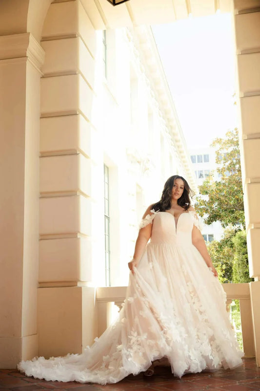 Robe De mariée en Tulle, grande taille, avec des appliques florales 3D, épaules dénudées, robe De mariée 