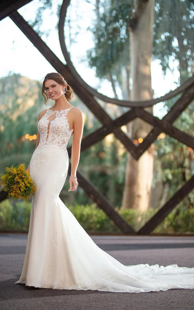 Robe de mariée sirène Sexy, col rond, avec des Appliques en dentelle, dos ouvert, robe de mariée de campagne 