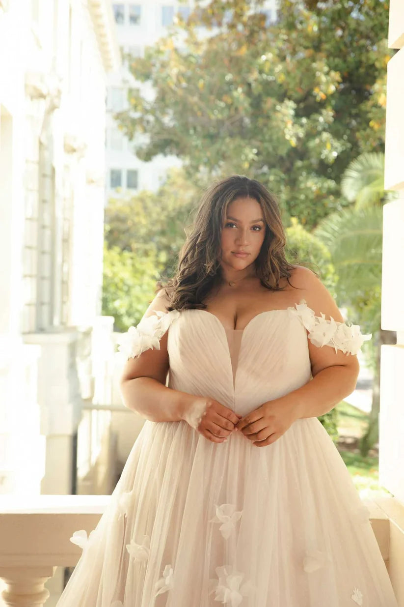 Robe De mariée en Tulle, grande taille, avec des appliques florales 3D, épaules dénudées, robe De mariée 