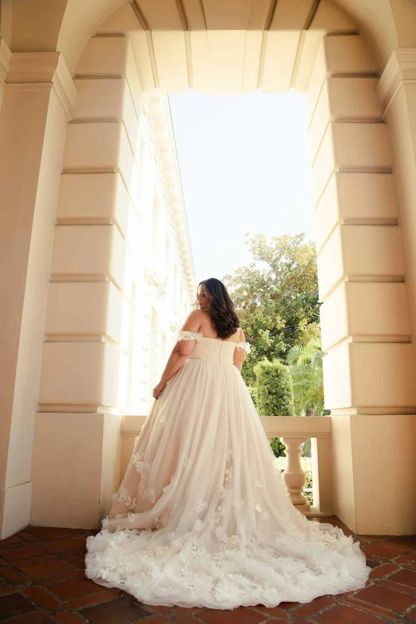 Plus ukuran gaun pengantin ballgown tulle 3d gaun pengantin appliqued di luar bahu gaun pengantin vestidos de novi