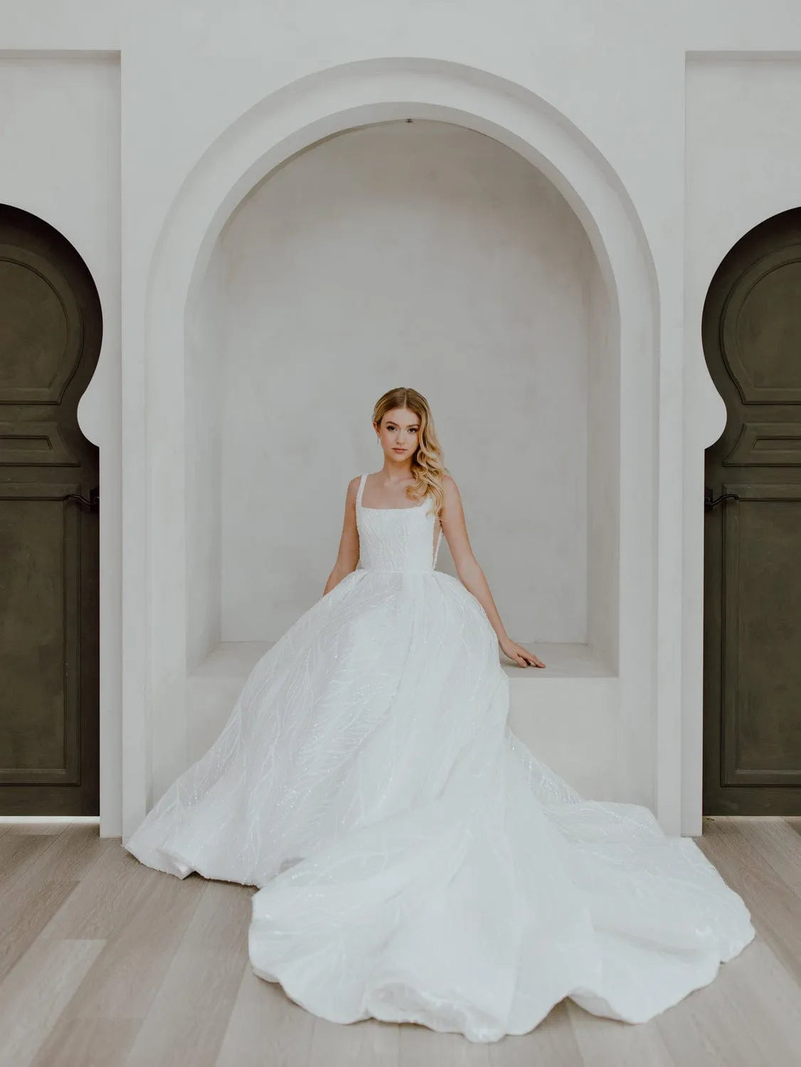 Exquisite Ball Gown Wedding Dress with Square Neckline, Delicate Straps, and Subtle Embellishments Satin