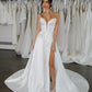 Illusion V-Neck Detail Wedding Dress Bridal Gown Skirt Vestido De Novia Bow Satin Court Train Dress