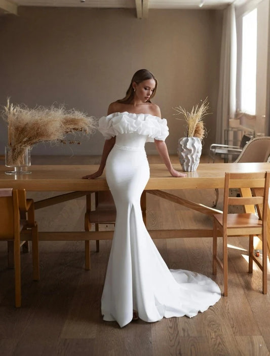 Abiti da sposa moderni per donne abiti da sposa semplici da spalla dalla spalla abiti sexy lunghezza del pavimento vestidos de nolia