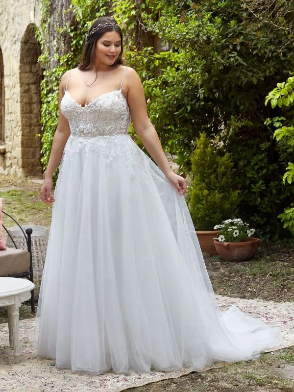 Elegant A-Line Plus Size Wedding Dresses Women Open Back Lace White Sweetheart Tulle Bridal Gowns Sweep Train Vestidos De Novia Ivory 26w Plus Size