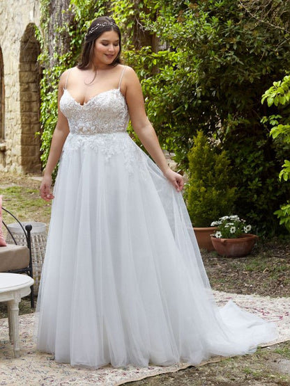 Vestidos de Novia elegantes de talla grande con corte en A, vestidos de Novia de tul con escote en forma de corazón y espalda abierta para mujer, Vestidos de Novia con tren de barrido 