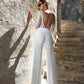 Sparkle Scoop Wedding Jumpsuits Long Sleeves Pants For Wedding Backless Elegant Wedding Suit Vestido de Novia Custom Made