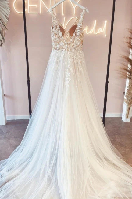 Wunderschöne Brautkleider für Frauen Boho A-Line Klassische Hochzeitskleider Spitzen Applikationen elegante Brautkleid Vestidos de Novia