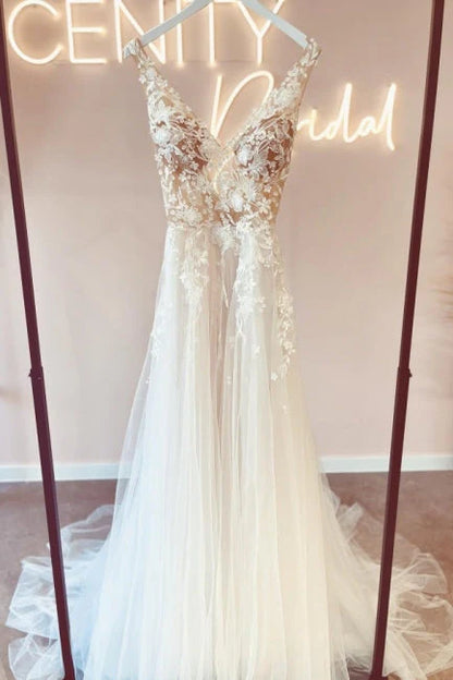 Preciosos vestidos de novia para mujer, bohemios, corte en A, vestidos de boda largos clásicos, Apliques de encaje, vestido de novia elegante, vestidos de novia