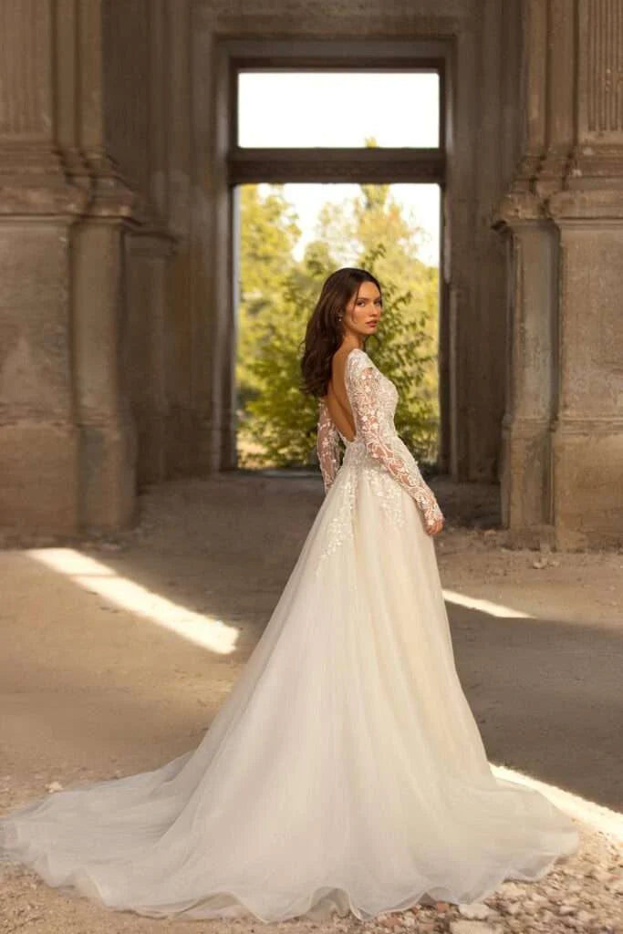 Romantico abito da sposa a-line per donne grazia fiori ricamo abiti da sposa da sposa sposa sposa divisa vestido de noiva