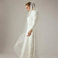 Muslim Fashion High Collar Ivory A-line Wedding Dresses Draped Pleat Flowers Belt Satin Bride Gown Floor Length robe de mariée