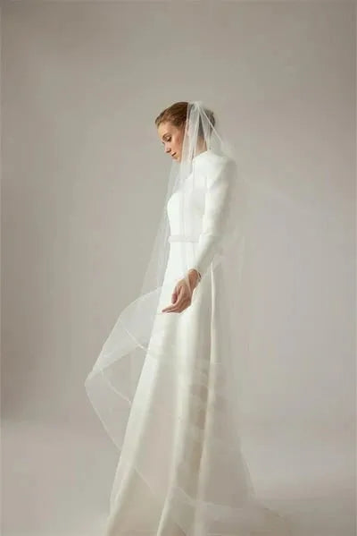 Muslim Wedding Dress | Muslim Fashion High Collar Ivory A-line Wedding Dresses Draped Pleat Flowers Belt Satin Bride Gown Floor Length robe de mariée 26w Satin