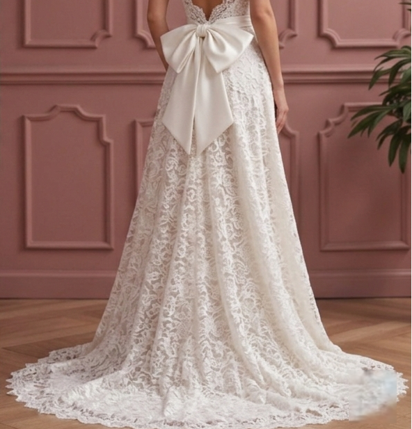 Bohemian Lace Wedding Dress with High Slit – Backless Boho Bridal Gown