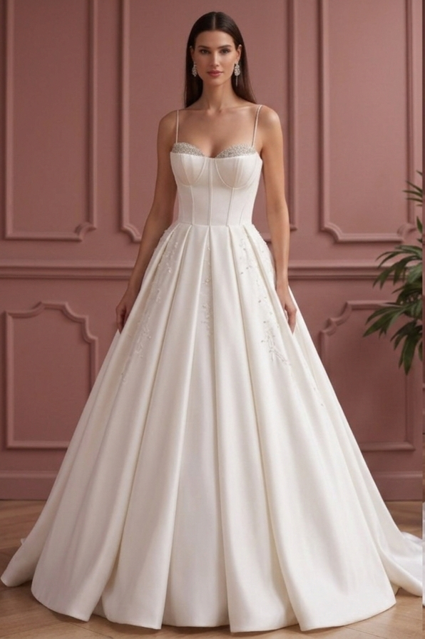 Satin Ballgown with a Crystal-Embellished Corset Bodice