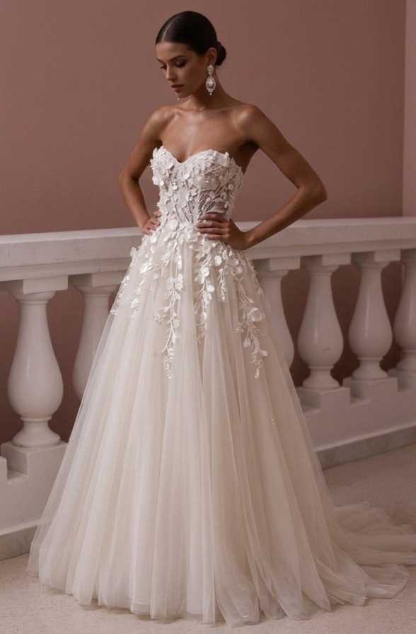 The Ethereal 3D Floral Tulle Gown