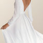 Simple Square Short Wedding Dresses Long Sleeves Ankle-Length A-Line Bride Dresses Pleated Wedding Gowns with Pockets