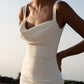 Elegante abito da sposa bianco sirena di raso per donna con colletto quadrato spaghetti cinghie sposa abito illusione senza schienale con veste bottoni