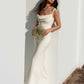 Robe de mariée sirène en Satin blanc, élégante, col carré, bretelles Spaghetti, Illusion, dos nu, avec boutons 