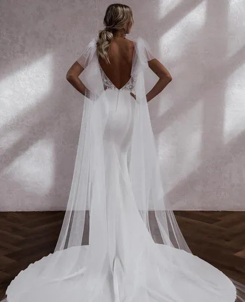 Mermaid Wedding Dresses V-Neck Straps Satin Elegant Bridal Gowns Open Back Brides Dress for Women Vestidos De Novia Ivory