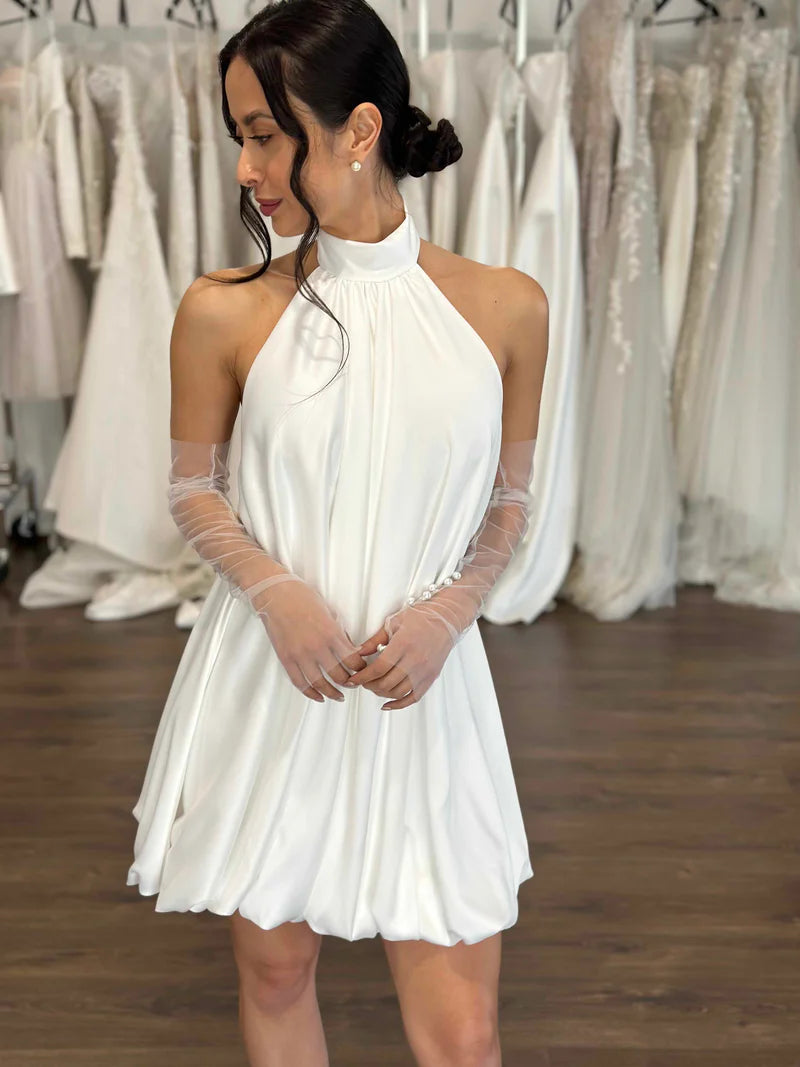 Robe de soirée de mariage courte trapèze Simple, jupe bouffante, col licou, dos nu, robes de bal pour femmes, robe de Cocktail