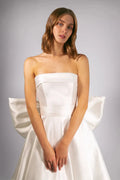 A-line Wedding Party Dresses for Women Strapless Detachable Draped Big Bow Brides Gowns with Pocket vestidos novias boda