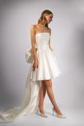 A-line Wedding Party Dresses for Women Strapless Detachable Draped Big Bow Brides Gowns with Pocket vestidos novias boda
