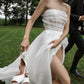 A-Line Elegant Wedding Dresses Strapless Sleeveless Boning Organza Brides Party Gowns for Women Side Slit Bridals Dress