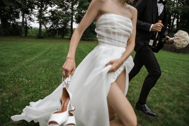 Vestidos de novia elegantes de corte A, sin tirantes, sin mangas, de Organza, vestidos de fiesta para novias, vestido de novia con abertura lateral