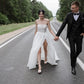 A-Line Elegant Wedding Dresses Strapless Sleeveless Boning Organza Brides Party Gowns for Women Side Slit Bridals Dress