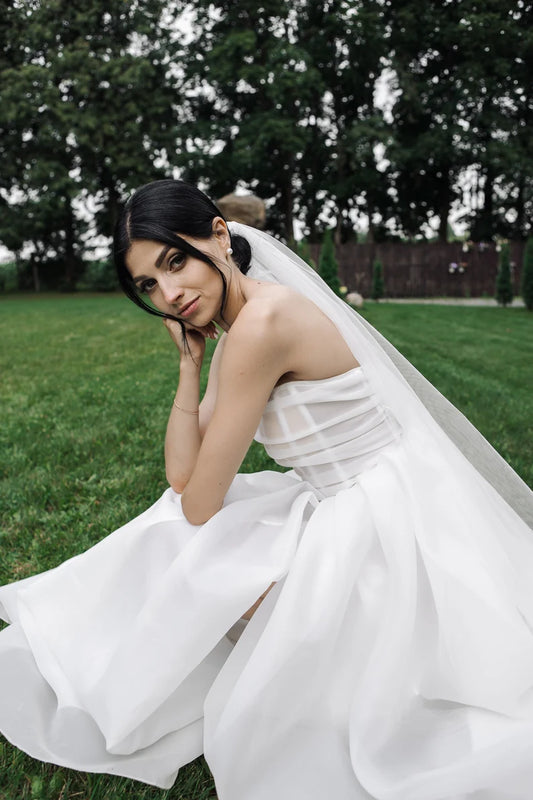 Vestidos de novia elegantes de corte A, sin tirantes, sin mangas, de Organza, vestidos de fiesta para novias, vestido de novia con abertura lateral