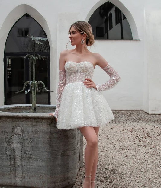 Vestidos de novia cortos de lujo, flores, escote en forma de corazón, sin mangas, Birdes, vestidos de fiesta, corsé, vestidos de noche para novias