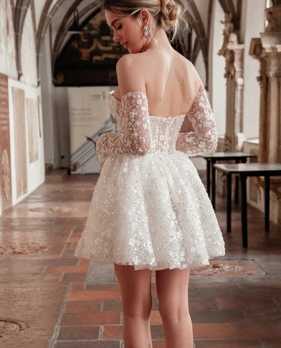 Abiti da sposa corti di lusso fiori a cuore maniche per uccelli abiti da festa in corsetto abiti da sera per donne