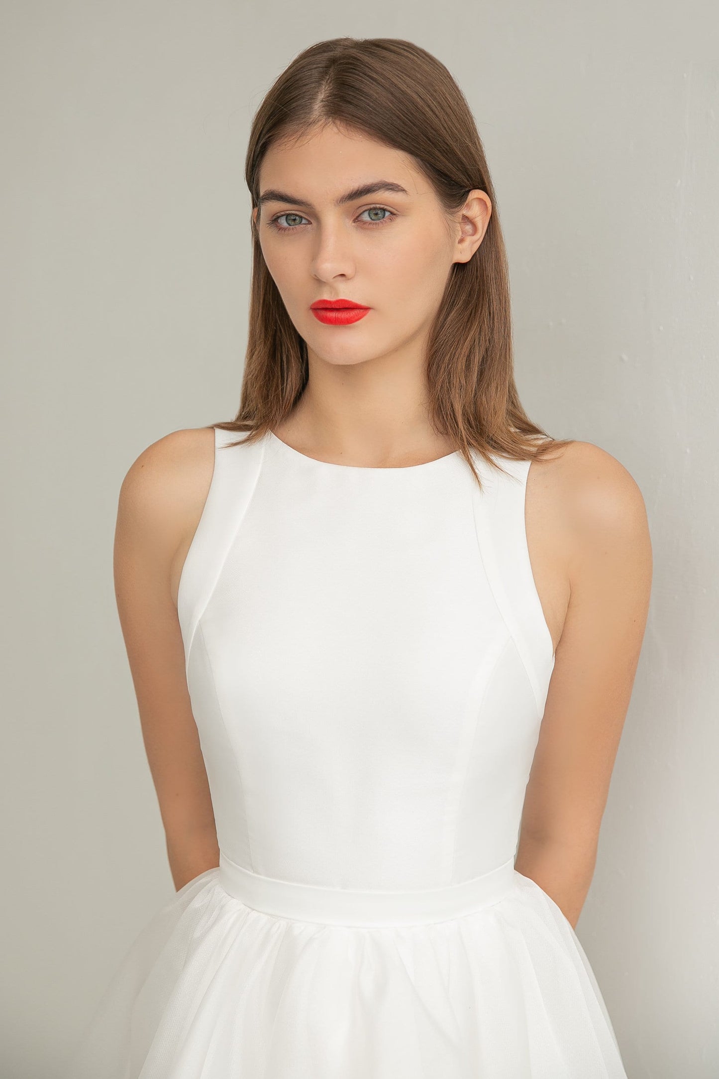 Vestido De novia corto elegante con cuello redondo para mujer, minivestido De novia sin mangas con Espalda descubierta, sencillo, para playa