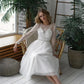 Tea-Length Wedding Dresses Short Bride Gowns Plus Size O-neck Long Sleeve Lace Beach Boho Princess Party Dress